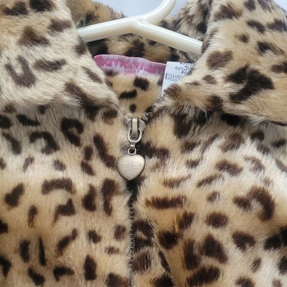 Kids HQ Faux Fur Bomber Jacket Leopard Print Knit Waist Cuffs Full Zip 4 - Picture 3 of 8